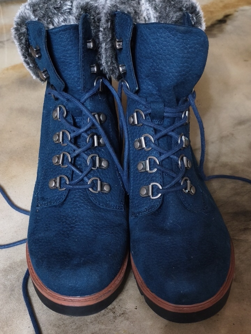 Cliffs by WHITE MOUNTAIN Navy Blue Lace-Up Faux Fur Hiking Boots